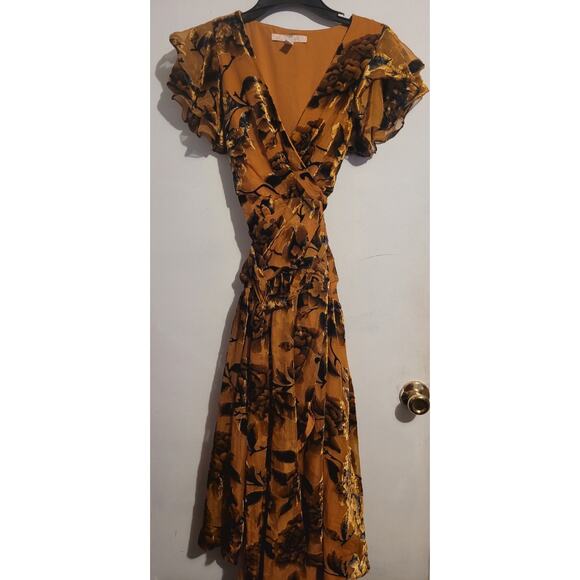 Anthropologie Hutch Zola Floral Velvet Wrap Maxi Dress| Flowy Elegant Party - Picture 5 of 16